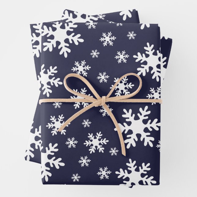 Blaue Schneeflocken Winterweihnachtsferien Geschenkpapier Set (Beispiel)
