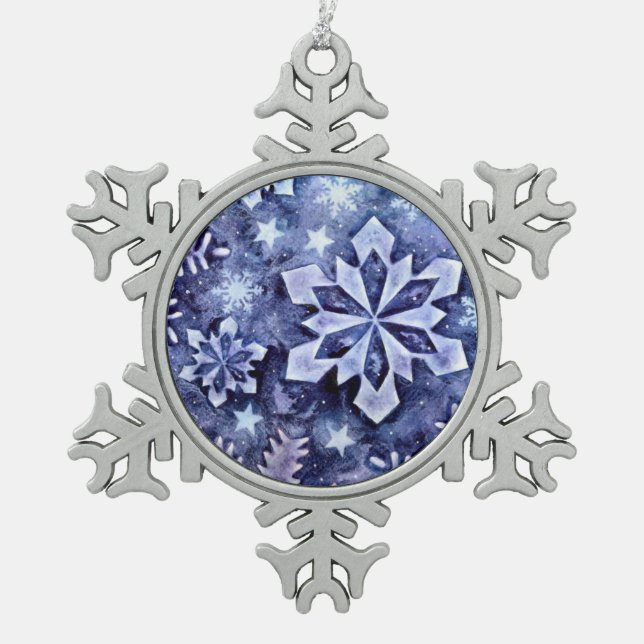 Blaue Schneeflocken Zinn-Ornament (Vorderseite)