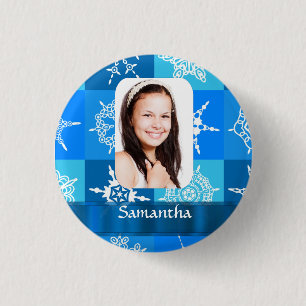 Blaue Schneeflockenmuster-Vorlage Button