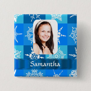 Blaue Schneeflockenmuster-Vorlage Button