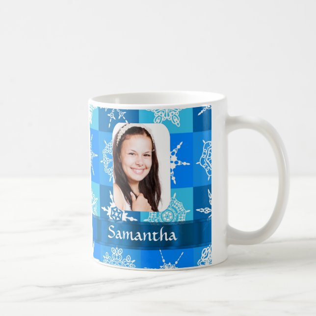 Blaue Schneeflockenmuster-Vorlage Kaffeetasse (Rechts)