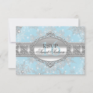 Blaue Schneeglöckchen Winter Wonderland Sweet 16 R RSVP Karte