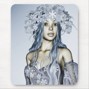 Blaue Schneejungfrau Winterfantasie-Porträt Mousepad