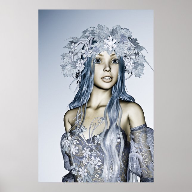 Blaue Schneejungfrau Winterfantasie-Porträt Poster (Vorne)