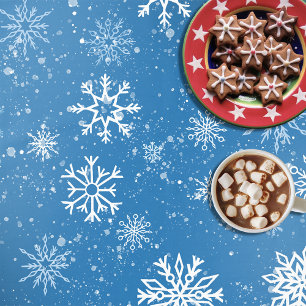 Blaue Schneekristalle Klassisches Winterweiß Schne Tischdecke