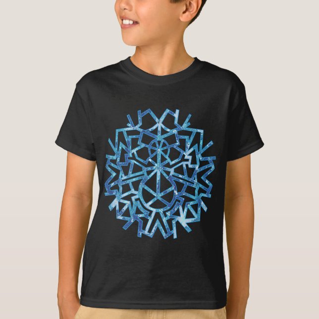 Blaue Schneemann-Schneeflocke T-Shirt (Vorderseite)