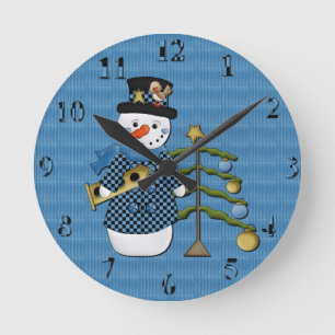 Blaue Schneemann-Wanduhr Runde Wanduhr