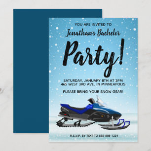 Blaue Schneemobil-Winter-Junggesellenparty-Einladu Einladung