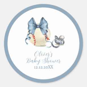 Blaue Schnuller Baseball Sport Baby Shower  Runder Aufkleber