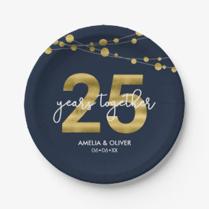 Blaue Schnüre Licht-des 25. Jahrestags-Party Pappteller