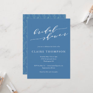 Blaue Schrift Floral Bold Romantische Hochzeitsdus Einladung