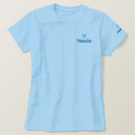 Blaue Schriftart - personalisiert Besticktes T-Shirt