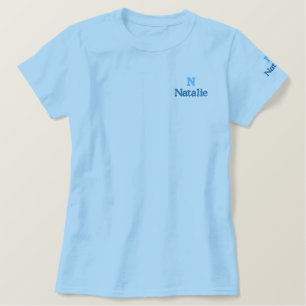 Blaue Schriftart - personalisiert Besticktes T-Shirt