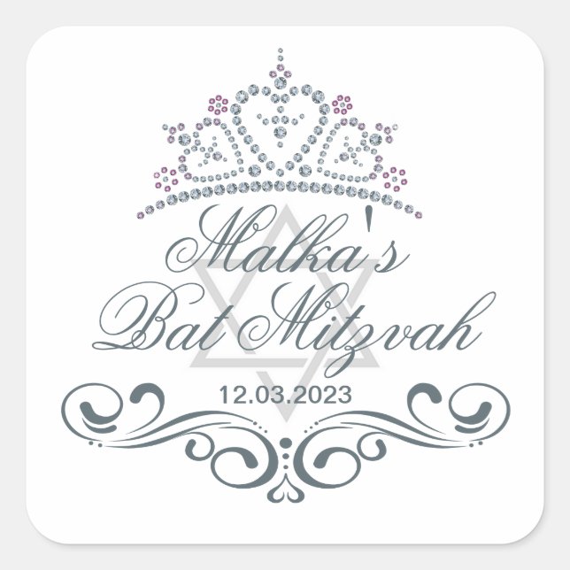 Blaue Schriftrollen, Tiara, Star von David Bat Mit Quadratischer Aufkleber (Vorderseite)