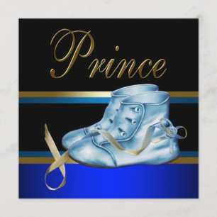 Blaue Schuhe Schwarz Gold Kronprinz Baby Shower Einladung