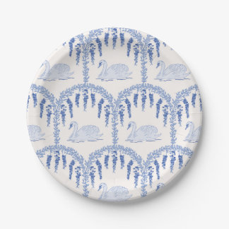 Blaue Schwäne und Blumenweine Pappteller