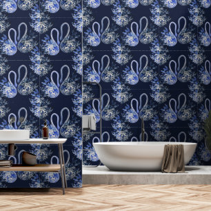 Blaue Schwäne Wasserfarben Handgemalt Tapete