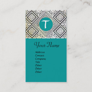 BLAUE SCHWARZ UND WEISS ROMAN EAGLE DAMASK MONOGRA VISITENKARTE