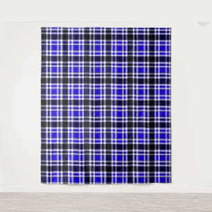 Blaue Schwarz-Weiß-Flanell-Tartan-Musterdesign Wandteppich