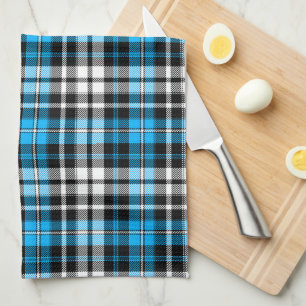 Blaue Schwarz-Weiß-Karierte Tartan-Muster-Design  Geschirrtuch