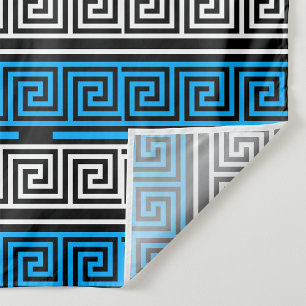 Blaue Schwarz-Weiße Griechische Schlüssel-Frett-Mu Wandteppich
