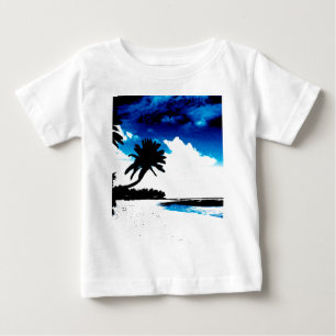 Blaue Schwarz-weiße Palme Silhouette Baby T-shirt