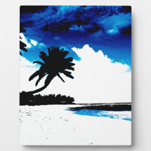 Blaue Schwarz-weiße Palme Silhouette Fotoplatte