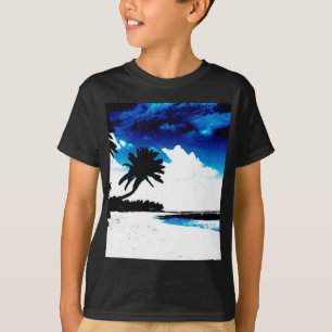 Blaue Schwarz-weiße Palme Silhouette T-Shirt