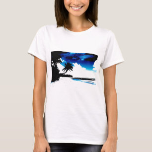 Blaue Schwarz-weiße Palme Silhouette T-Shirt