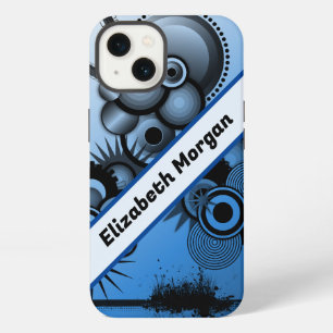 Blaue & schwarze abstrakte Grunge-Kreismuster indi iPhone Hülle