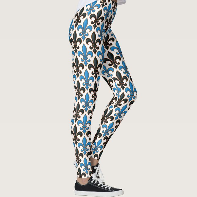 Blaue Schwarze Barock-Fleur-de-lis-Musterdesign  Leggings (Von Creator hochgeladen)