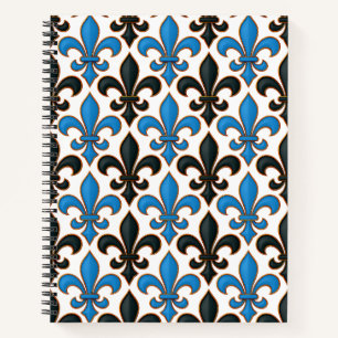 Blaue schwarze barocke Fleur-de-lis-Musterdesign Notizbuch