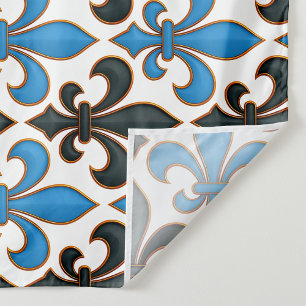 Blaue schwarze barocke Fleur-de-lis-Musterdesign Wandteppich