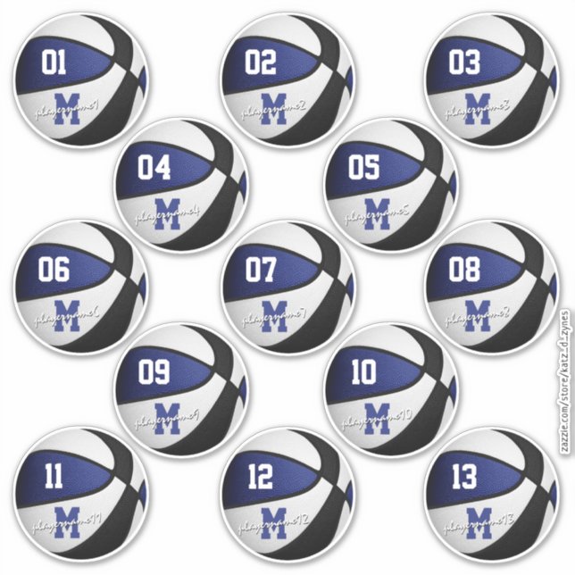 blaue schwarze Basketballkleber für 13 Teammitglie Aufkleber (Vorderseite)