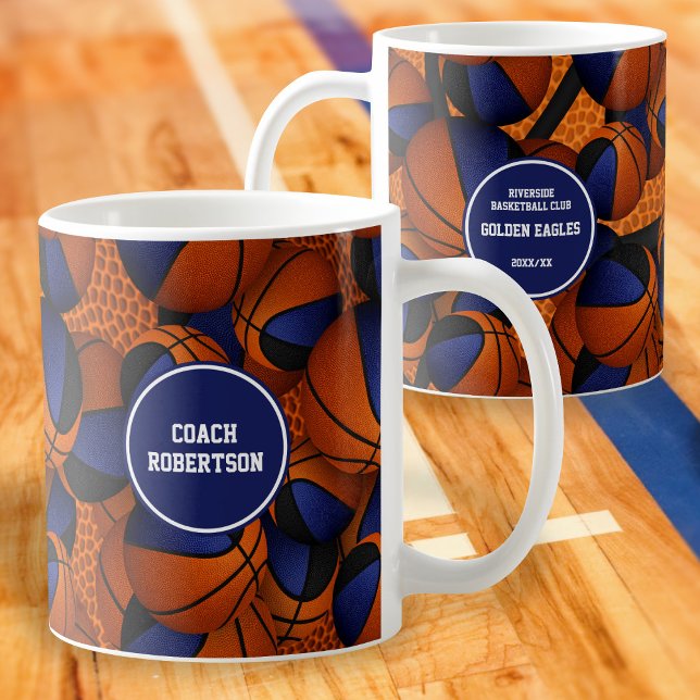 Blaue schwarze Basketballmannschaftsfarben Trainer Kaffeetasse (Von Creator hochgeladen)