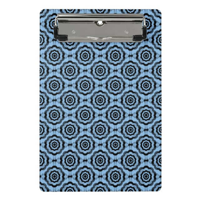 Blaue schwarze Blumen nahtloses Muster Mini Klemmbrett (Vorderseite)