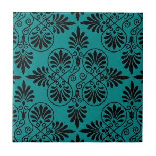Blaue schwarze Fliesenmuster griechisches Design V Fliese