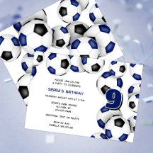 Blaue schwarze Fußballbälle Kindergeburtstag Party