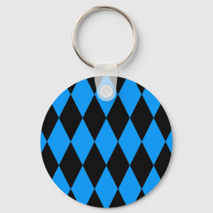 Blaue schwarze Harlekin-Diamanten-Damast-Design Schlüsselanhänger