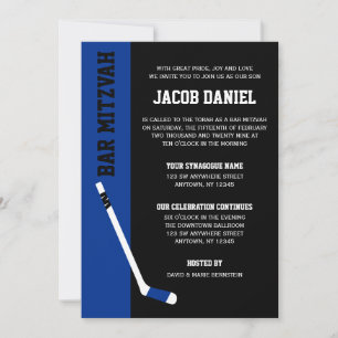 Blaue schwarze Hockey Bar Mizwa Einladungen