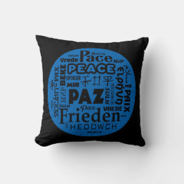 Blaue/schwarze Kissen, Ruhe in mehreren Sprachen Kissen