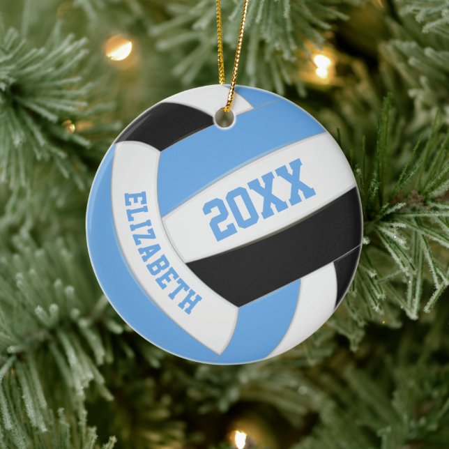 Blaue schwarze Mädchen Jungs Sport Sake Volleyball Keramik Ornament (Baum)