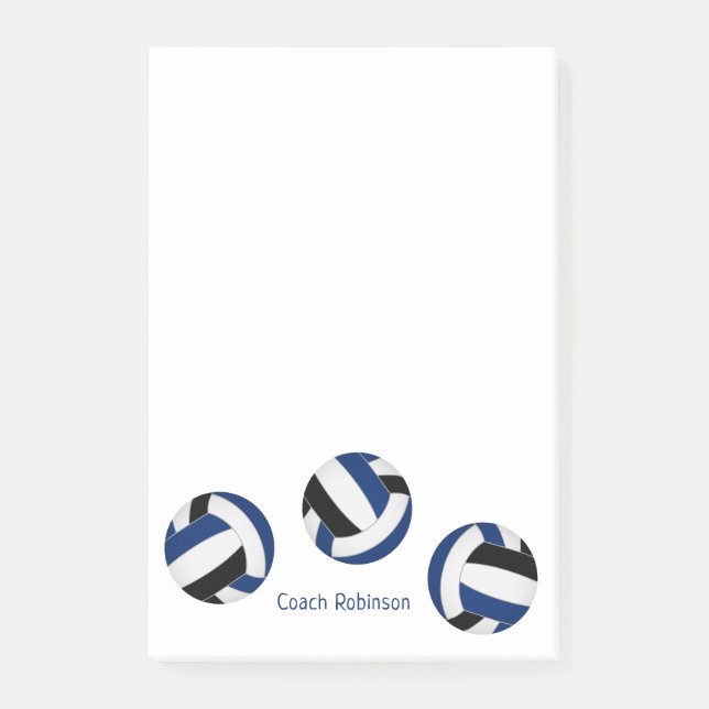 Blaue schwarze Mannschaftsfarben Volleyballtrainer Post-it Klebezettel (Vorderseite)
