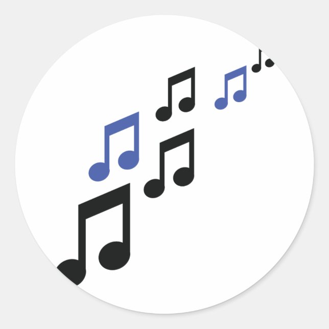 blaue schwarze Musiknoten Runder Aufkleber (Vorderseite)