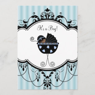 Blaue schwarze Streifen Baby Boy Babyparty-Einladu Einladung