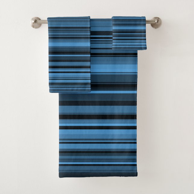 Blaue schwarze Streifen Badhandtuch Set (Insitu)