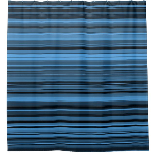 Blaue schwarze Streifen Duschvorhang (Vorderseite)