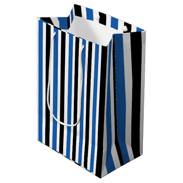 Blaue schwarze Streifen Mittlere Geschenktüte (Vorderseite Schrägansicht)