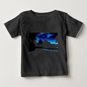 Blaue schwarze weiße Palmen-Silhouette Baby T-shirt