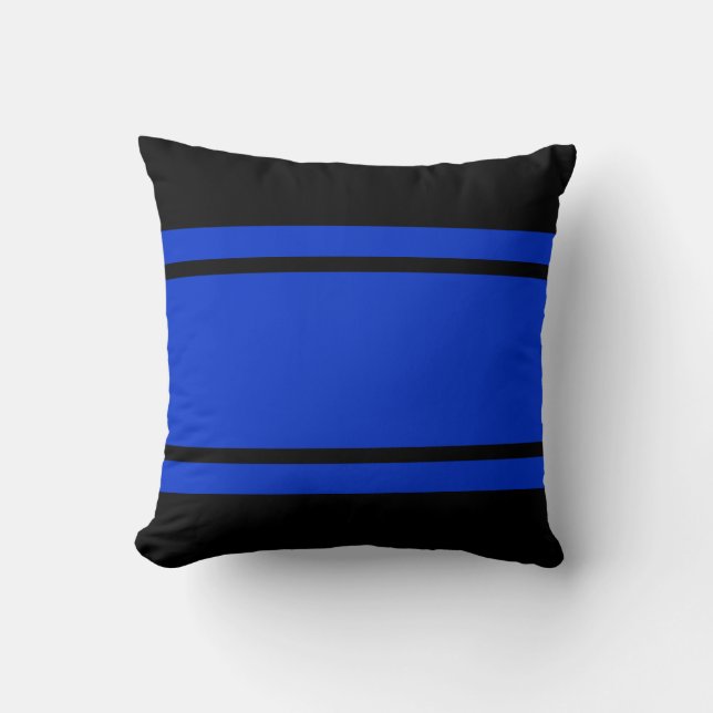 Blaue schwarzes Rennen-Streifen addieren Kissen (Vorderseite)